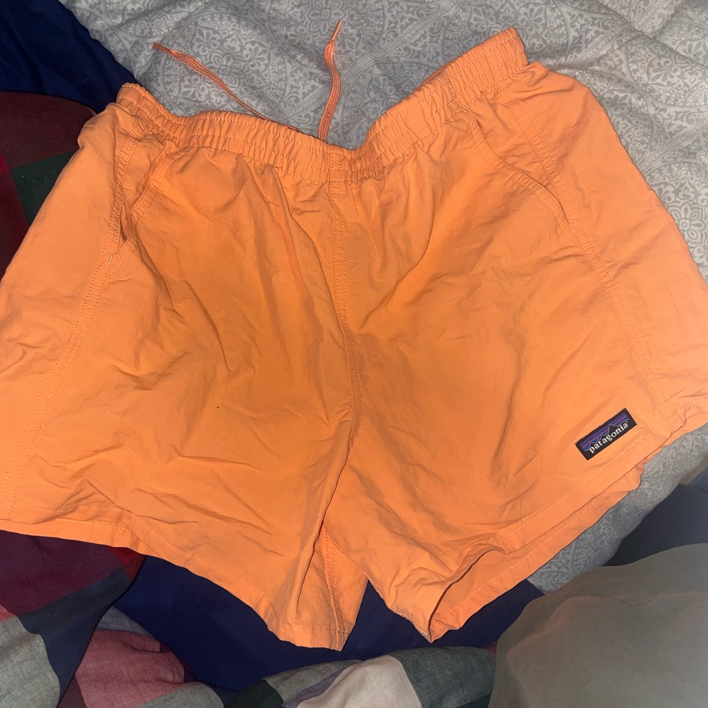 Men’s orange Patagonia swim trunks